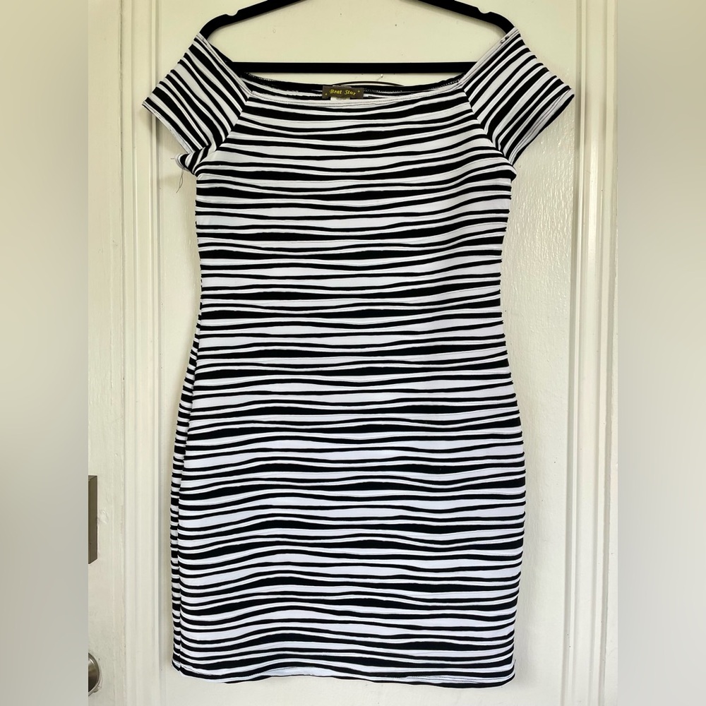 Brat Star Black and White Striped BodyCon Mini Dress